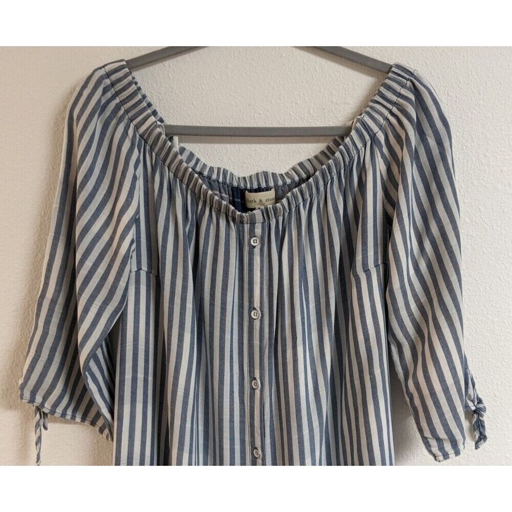 Women's Cloth & Stone Blue & White Striped Off Shoulder Viscose Blend Dress L - Picture 3 of 8